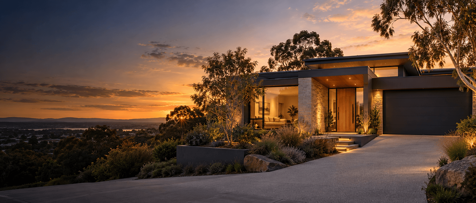 Contemporary Australian home at dusk